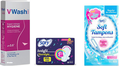 

Sofy Bodyfit Overnight Pad, V Wash, Soft Tampons(Set of 3)