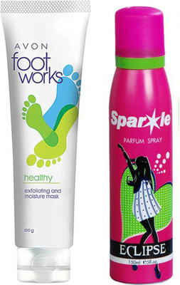 

Avon Anew Footworks Healthy exfoling and moisture mask (100 ml) With one sparkle perfume spray 150 ml(Set of 2)