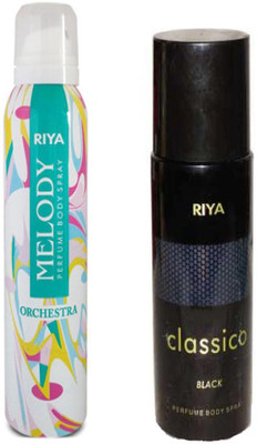 Riya MELODY PERFUME BODY SPRAY 150 ML +CLASSICO BLACK PERFUME BODY SPRAY 150 ML Deodorant Spray - For Men & Women(150 ml)