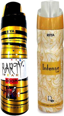 

Riya PARTY WEAR BOOM PERFUME BODY SPRAY 200 ML + INTENSE GOLD PERFUME BODY SPRAY 200 ML Deodorant Spray - For Men & Women(200 ml)