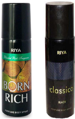 

Riya CLASSICO BLACK PERFUME BODY SPRAY 150 ML +BORN RICH PERFUME BODY SPRAY 150 ML Deodorant Spray - For Men & Women(150 ml)