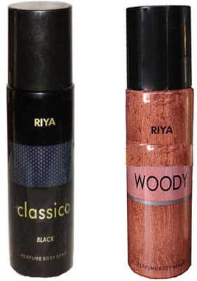 

Riya WOODY PERFUME BODY SPRAY 150 ML + CLASSICO PERFUME BODY SPRAY 150 ML Deodorant Spray - For Men & Women(150 ml, Pack of 2)