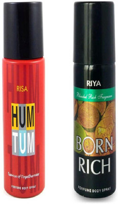 

Riya BORN RICH PERFUME BODY SPRAY 150 ML + HUM TUM PERFUME BODY SPRAY 150 ML Deodorant Spray - For Men & Women(150 ml)