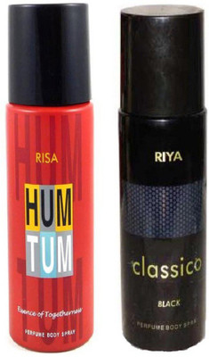 

Riya CLASSICO BLACK PERFUME BODY SPRAY 150 ML +HUM TUM PERFUME BODY SPRAY 150 ML Deodorant Spray - For Men & Women(150 ml)