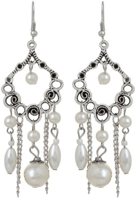 Shining Diva Oxidized Silver Bohemian Stylish Fancy Party Wear Pearl Alloy Drops & Danglers