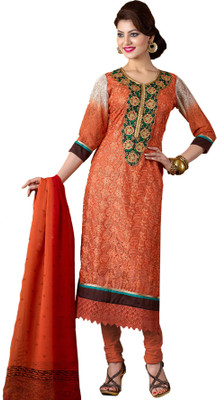 

Vbuyz Georgette Embroidered Semi-stitched Salwar Suit Dupatta Material, Orange