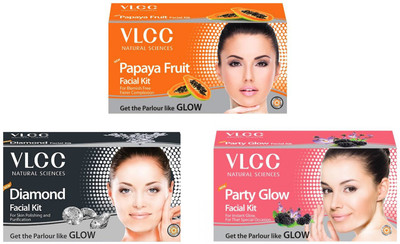

VLCC Original Papaya, Party Glow and Diamond Facial Kit 180 g(Set of 3)