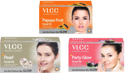 VLCC Original Papaya, Party Glow and Pearl Facial Kit 180 g(Set of 3)