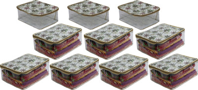 

ANNAPURNA SALES Designer Designer Full Transparent 9" Height Saree Blouse & Peticoat Cover With Front Digital Print Garments Cover Combo Pack of 10 Pcs. GoldFSB10(Golden)