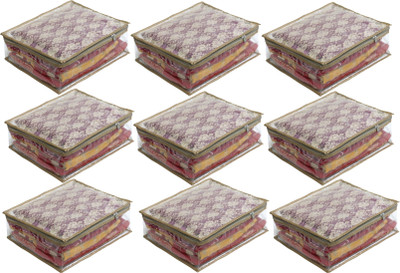 

ANNAPURNA SALES Designer Designer Full Transparent 5" Height Saree Cover With Front Heavy Net Wardrobe Organizers or Garments Cover Combo Pack of 9 Pcs. GoldNS09(Multicolor)