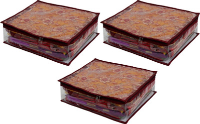 

ANNAPURNA SALES Designer Designer Full Transparent 5" Height Saree Cover With Front Heavy Net Wardrobe Organizers or Garments Cover Combo Pack of 3 Pcs. MaroonNS03(Multicolor)