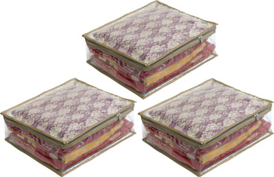 

ANNAPURNA SALES Designer Designer Full Transparent 5" Height Saree Cover With Front Heavy Net Wardrobe Organizers or Garments Cover Combo Pack of 3 Pcs. GoldNS03(Multicolor)