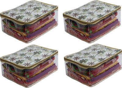 

ANNAPURNA SALES Designer Designer Full Transparent 9" Height Saree Cover With Front Digital Print Garments Cover Combo Pack of 4 Pcs. GoldFS04(Multicolor)