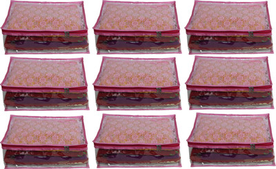 

ANNAPURNA SALES Designer Designer Full Transparent 5" Height Saree Cover With Front Heavy Net Wardrobe Organizers or Garments Cover Combo Pack of 9 Pcs. PinkNS09(Pink)
