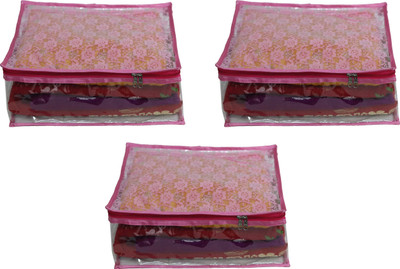 

ANNAPURNA SALES Designer Designer Full Transparent 5" Height Saree Cover With Front Heavy Net Wardrobe Organizers or Garments Cover Combo Pack of 3 Pcs. PinkNS03(Pink)
