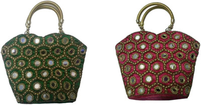 

MDR Handicraft Hand-held Bag(Pink, Green), Green;pink