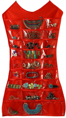 

Atorakushon Atorakushon® Designs Jewellery Organizer, Hanging Dress Jewellery Double Sided Jewelry Bag/Necklaces, Chains, Earrings, Watch, Pendants, Cosmetics Accessories Storage/ Make Up Pouch , Vanity kit Red Jewellery Organizer( )