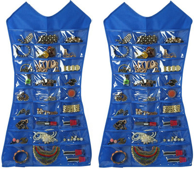 

Atorakushon Atorakushon® Designs Jewellery Organizer, Hanging Dress Jewellery Double Sided Jewelry Bag/Necklaces, Chains, Earrings, Watch, Pendants, Cosmetics Accessories Storage/ Make Up Pouch , Vanity kit Pack of 2 Blue Jewellery Organizer( )