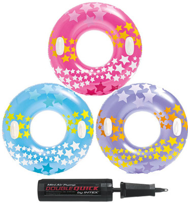 

Intex ® Original Inflatable Pack of 3 Star Gaze Water Swimming Ring With Handle with Mini Hand Pump Inflatable Pool Accessory(Blue, Pink, Orange)