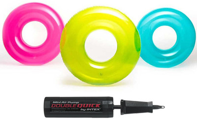 

Intex ® Original Premium Neon Pack of 3 Inflatable Transparent Swim Tube Ring with mini hand pump Inflatable Pool Accessory(Blue, Pink, Green)
