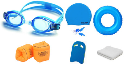 

PEANA ASSORTED COLOR GOGGLES, CAP WITH EAR, NOSE PLUG, 50 CENTIMER TUBE, ARM FLOTS, KICK BOARD & TOWEL Swimming Kit
