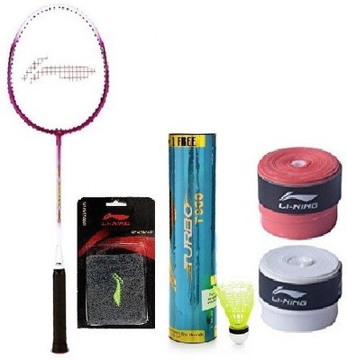

Li-Ning Combo of Five- One 'Smash XP 708' badminton racket , one wrist band ,two grips and one 'T 900' shuttle cock box ( pack of 6+1 ) - Badminton Kit