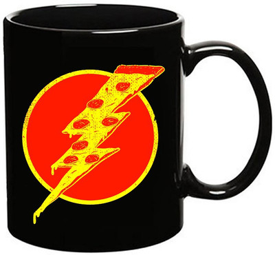 MUGKIN Flash Pizza Dark Ceramic Coffee Mug(350 ml)