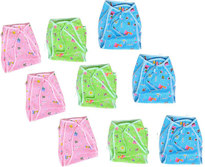 

PEUBUD Reusable washable Cotton Cloth Printed Diaper / Langot / Nappy for new born baby (0-4 Months Pack of 24, Blue;green;pink