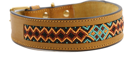

PetSutra Leather Dog Collar - Adjustable Premium Handmade Fashion Collar With Multicolor Beads Dog Show Collar(, Light Brown