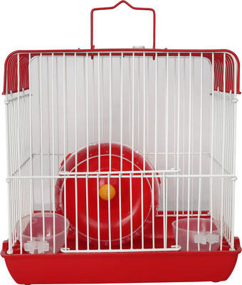 

JAINSONS PET PRODUCTS Playhouse / Cage For Dwarf Hamster / Gerbil / Mice With Exercise Wheel & Bowls For Water & Food Color: Red Hamster House