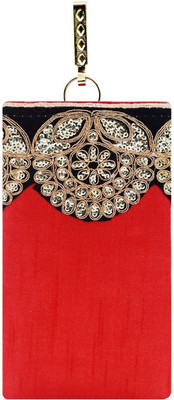 

Bagaholics Ethnic Raw Silk Embroidery Saree Clutch Mobile Pouch with Waist Clip Ladies Purse Gift For Women Mobile Pouch(Red)