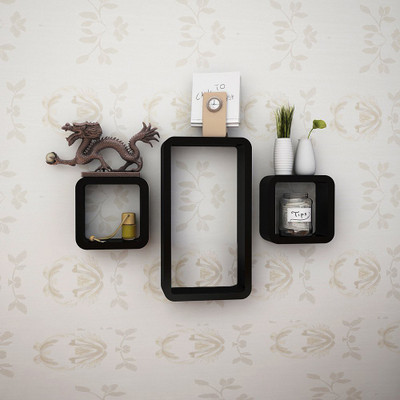 Amaze Shoppee Cube Rectangle Wall Rack Shelves MDF (Medium Density Fiber) Wall Shelf(Number of Shelves - 3, Black)