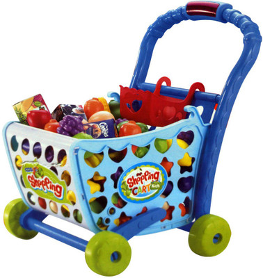 

Muren Peepal shop Shopping Cart Pretend Play Toy With Food Fruits Vegetables and Lights Pink (56 Pcs Set)