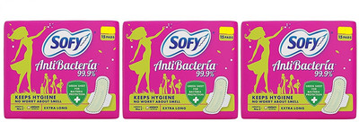 

Sofy Bodyfit Anti Bacteria - 15 Count Sanitary Pad(Pack of 3)