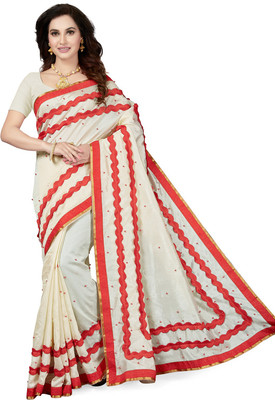 Ishin Embellished Bollywood Poly Silk Saree(Beige)