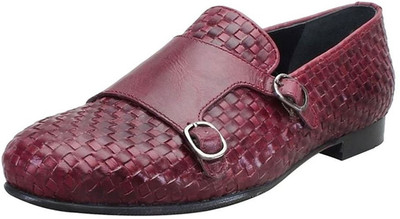 

Bare Skin Bareskin Wine Color Hand Weaved Genuine leather Double Monk Strap Shoes For Men Party Wear For Men(Burgundy