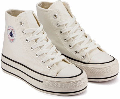 

DeVEE Woleis Dv1985 Star High Ankle White Canvas Shoes For Women(White