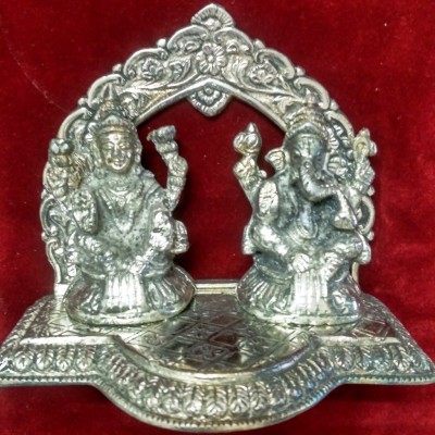 Kesar Zems Laxmi Ganesh Idol in white metal With Kamaan Decorative Showpiece  -  5 cm(Ceramic, White)