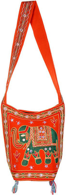 

Rajrang Women Casual Orange, Green Cotton Sling Bag, Green;orange