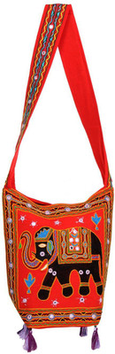 

Rajrang Women Casual Black, Red Cotton Sling Bag
