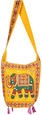 

Rajrang Women Casual Yellow, Green Cotton Sling Bag, Green;yellow
