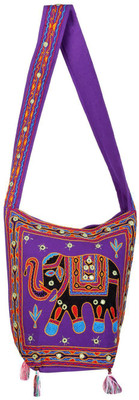 

Rajrang Women Casual Purple, Black Cotton Sling Bag, Black;purple