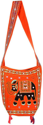 

Rajrang Women Casual Orange, Black Cotton Sling Bag, Black;orange