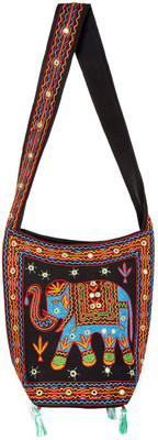 

Rajrang Women Casual Black, Blue Cotton Sling Bag