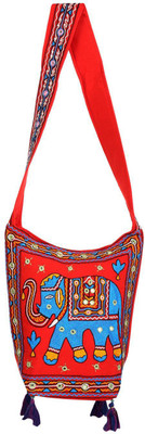 

Rajrang Women Casual Blue, Red, Orange Cotton Sling Bag, Blue;orange;red