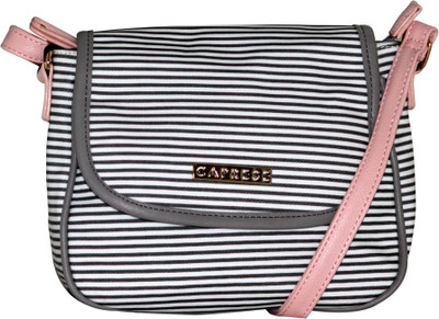 Caprese Women Casual White, Black PU Sling Bag, Black;white