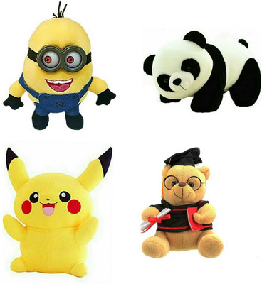 

soniya Enterprises Pikachu-30cm and panda-30cm and musical scholar teddy bear-18cm and Minion - 20 cm(Multicolor)
