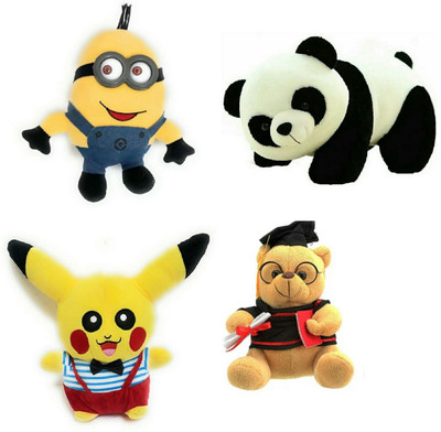 

soniya Enterprises minion-20cm and Pikachu-30cm and panda-30cm and musical scholar teddy bear - 18 cm(Multicolor)