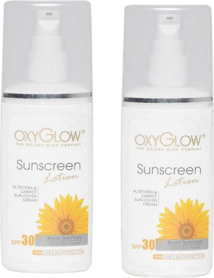 

Oxyglow Aloevera & Carrot Sun Cover Lotion with SPF 30 (SunScreen Lotion) - SPF 30 PA+ (120 g) pack of 2 - SPF 30 PA++(240 g)