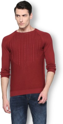 VAN HEUSEN Self Design Round Neck Casual Men Maroon Sweater